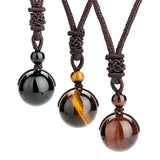 Round Tigers Eye Necklace Woman Man Rope Bead Chakra Jewelry