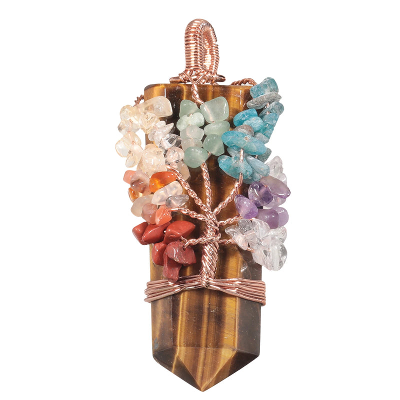 Tigers Eye Hexagons Pendant Bronze Wire Chakra Tree Of Life Jewelry