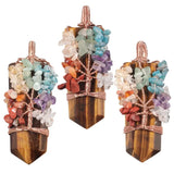 Tigers Eye Hexagons Pendant Bronze Wire Chakra Tree Of Life Jewelry
