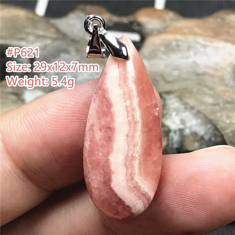 Natural Red Rhodochrosite Pendant Necklace Luck Crystal Silver Beads