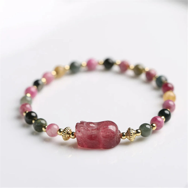 Candy Tourmaline Strawberry Crystal Pixiu Bracelet