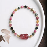 Candy Tourmaline Strawberry Crystal Pixiu Bracelet