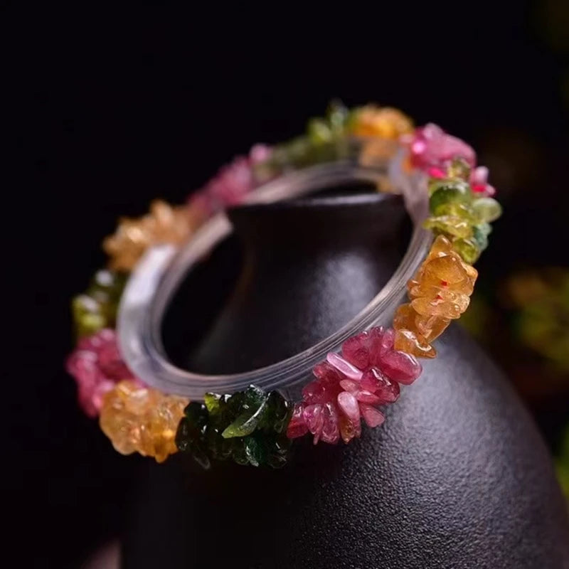 Natural Tourmaline Gravel Crystal Braid Bracelet