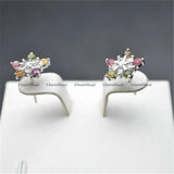 Natural Tourmaline Snowflake Shape Gemstone Stud Earrings 925 Silver Girl Woman