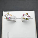 Natural Tourmaline Snowflake Shape Gemstone Stud Earrings 925 Silver Girl Woman