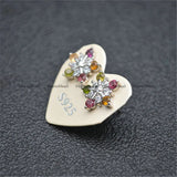 Natural Tourmaline Snowflake Shape Gemstone Stud Earrings 925 Silver Girl Woman