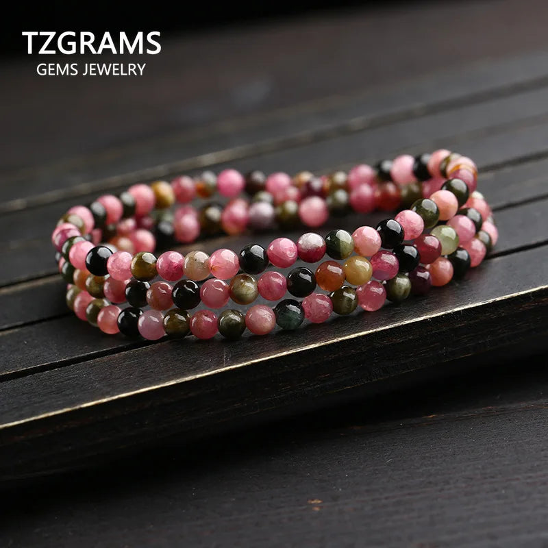 4mm Tourmaline Stone Bracelet Layers Crystal Beads Women Beauty Jewelry