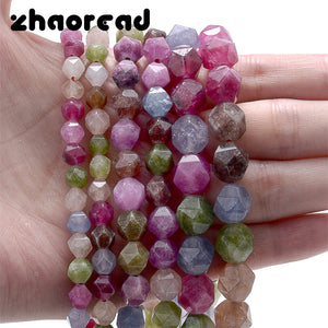 Natural Tourmaline Stone Beads 6 8 10mm Faceted Spacer Beads