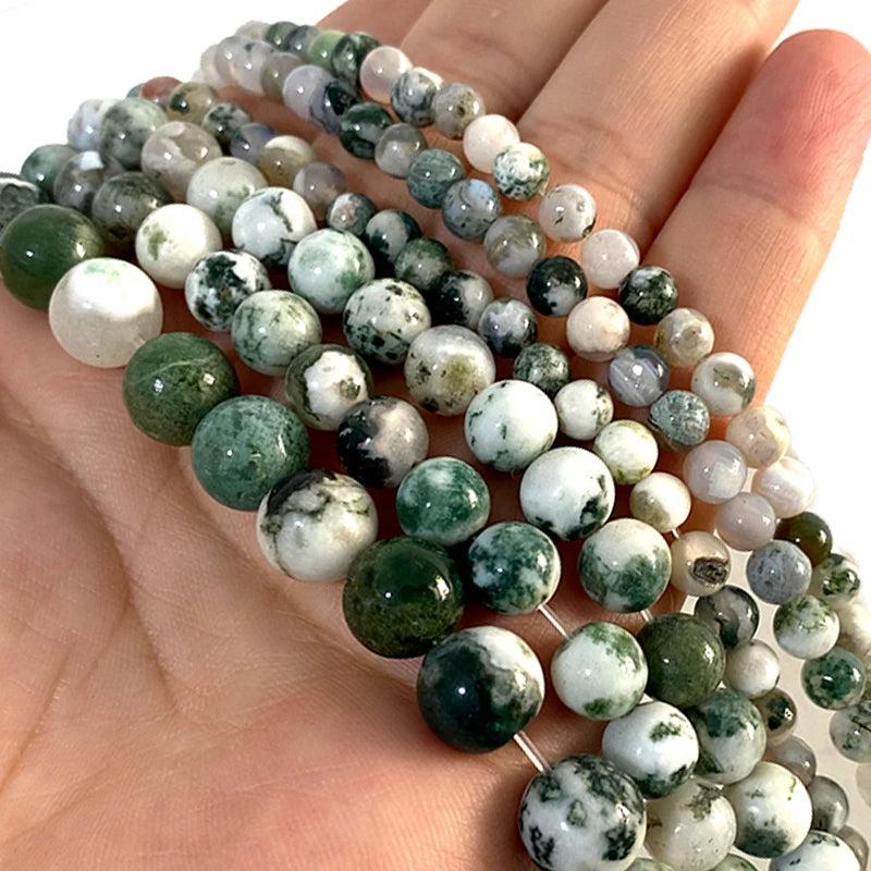 Tree Agate Stone Beads Loose Round Gemstone 4-12MM