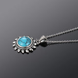 Natural Turquoise 925 Silver Pendant Necklace Vintage Sun Geometric Shape