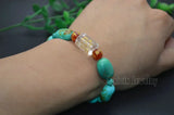 Turquoise Flat Oval Bead Stretch Bracelet with Lucky Beads