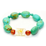 Turquoise Flat Oval Bead Stretch Bracelet with Lucky Beads