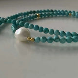 Turquoise Pearl Beads Necklace Pendant Emotional Calming Blessing Pray