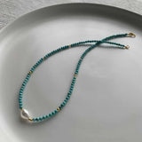 Turquoise Pearl Beads Necklace Pendant Emotional Calming Blessing Pray