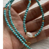 Turquoise Pearl Beads Necklace Pendant Emotional Calming Blessing Pray