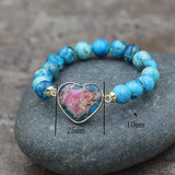 Turquoise Heart Bracelet 10mm Beaded Stretch Yoga Jewelry
