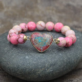Turquoise Heart Bracelet 10mm Beaded Stretch Yoga Jewelry