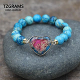 Turquoise Heart Bracelet 10mm Beaded Stretch Yoga Jewelry