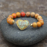 Turquoise Heart Bracelet 10mm Beaded Stretch Yoga Jewelry