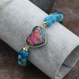 Turquoise Heart Bracelet 10mm Beaded Stretch Yoga Jewelry