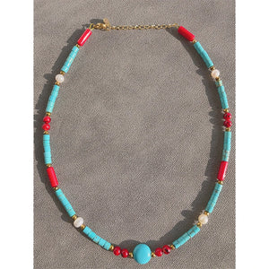 18K Plated Turquoise Necklace Waterproof Stainless Steel Jewelry