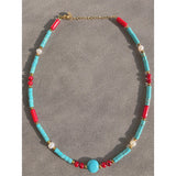 18K Plated Turquoise Necklace Waterproof Stainless Steel Jewelry