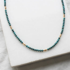 Turquoise Stone Bead Choker Necklace Bracelet Set for Women