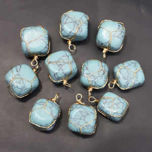 Turquoise Stone Pendants Golden Winding Charms DIY Jewelry Accessories