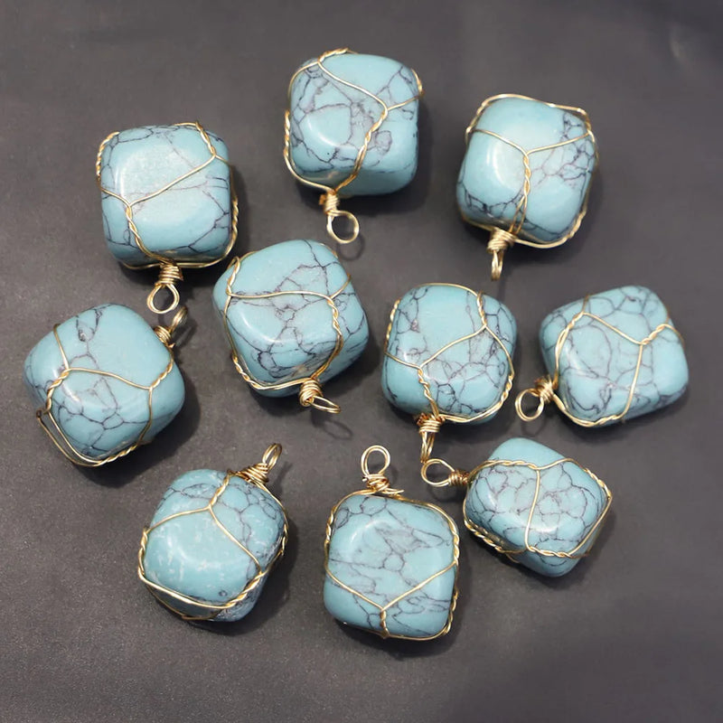 Turquoise Stone Pendants Golden Winding Charms DIY Jewelry Accessories