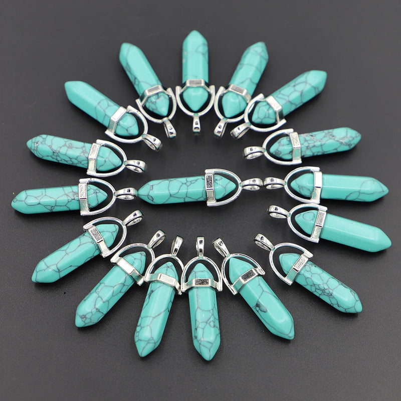 Turquoise Stone Pillar Point Pendants Necklace Jewelry Making 24PCS