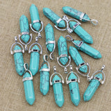 Turquoise Stone Pillar Point Pendants Necklace Jewelry Making 24PCS