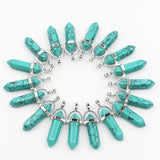 Turquoise Stone Pillar Point Pendants Necklace Jewelry Making 24PCS