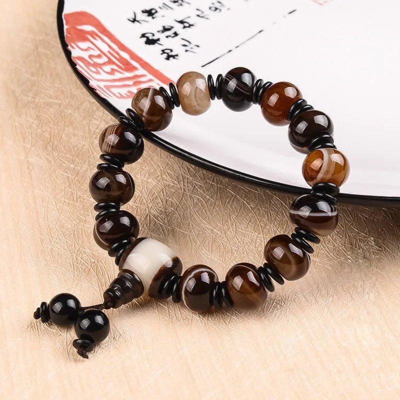 Twined Agate Drum Beads Bracelet for Men and Women