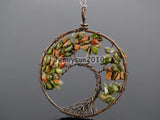 Unakite Reiki Chakra Chip Beads Tree of Life Pendant Necklace