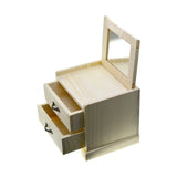 Small Wooden Jewelry Box Chest with Glass Mirror