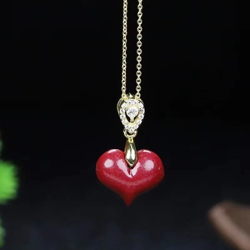 Love Heart Jade Pendant 925 Silver Gilt Purple Sand Necklace