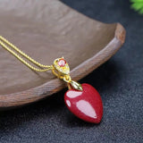 Love Heart Jade Pendant 925 Silver Gilt Purple Sand Necklace