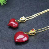 Love Heart Jade Pendant 925 Silver Gilt Purple Sand Necklace
