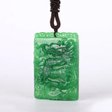 Natural Vintage Green Jade Dragon Pendant Gem Necklace