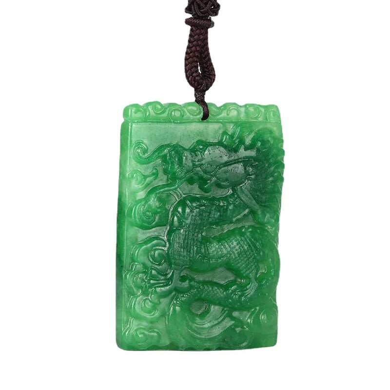 Natural Vintage Green Jade Dragon Pendant Gem Necklace