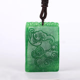 Natural Vintage Green Jade Dragon Pendant Gem Necklace
