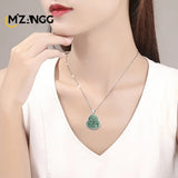 Vintage Maitreya Buddha Pendant S925 Silver Green Jadeite Lucky Necklace