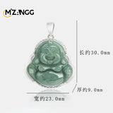 Vintage Maitreya Buddha Pendant S925 Silver Green Jadeite Lucky Necklace