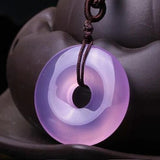 Violet Agate Chalcedony Peace Buckle Pendant Lucky Safety Amulet Jade Pendant