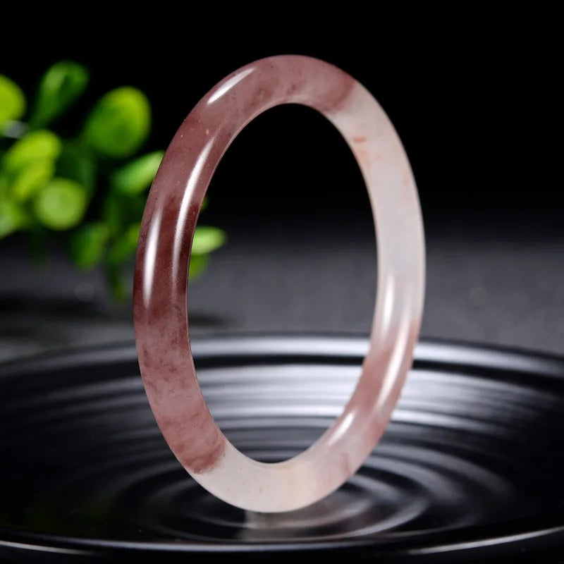 Hand-carved Natural Violet Golden Silk Jade Round Bar Bracelet