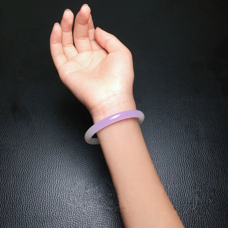 Natural Violet Hand-carved Round Jade Bracelet Boutique Jewelry Gift