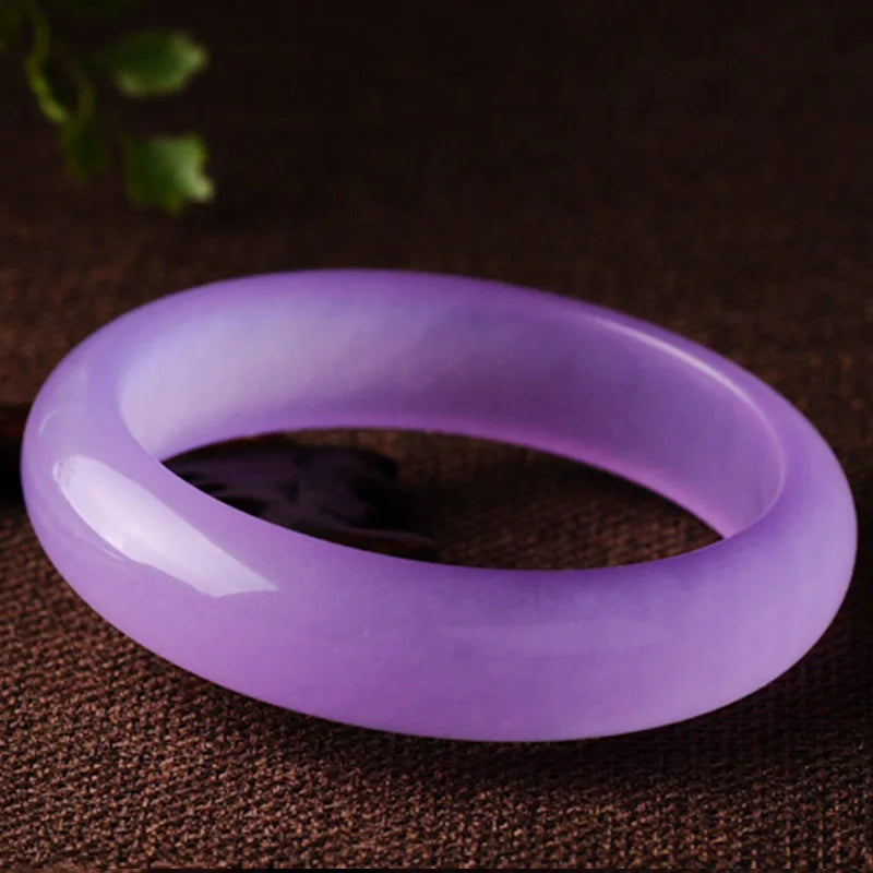 Natural Violet Hand-carved Wide Bracelet Men Women Pink Purple Flat