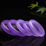 Natural Violet Hand-carved Wide Bracelet Men Women Pink Purple Flat