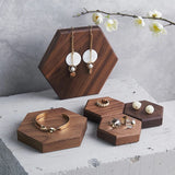 Walnut Wood Jewelry Display Tray Geometric Hexagon Organizer