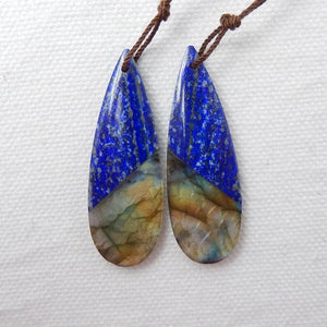 Labradorite And Lapis Lazuli Intarsia Earring Bead 42x14x4mm